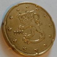 Pièce de monnaie de 20 centimes d’euro avec un lion couronné portant épée. 